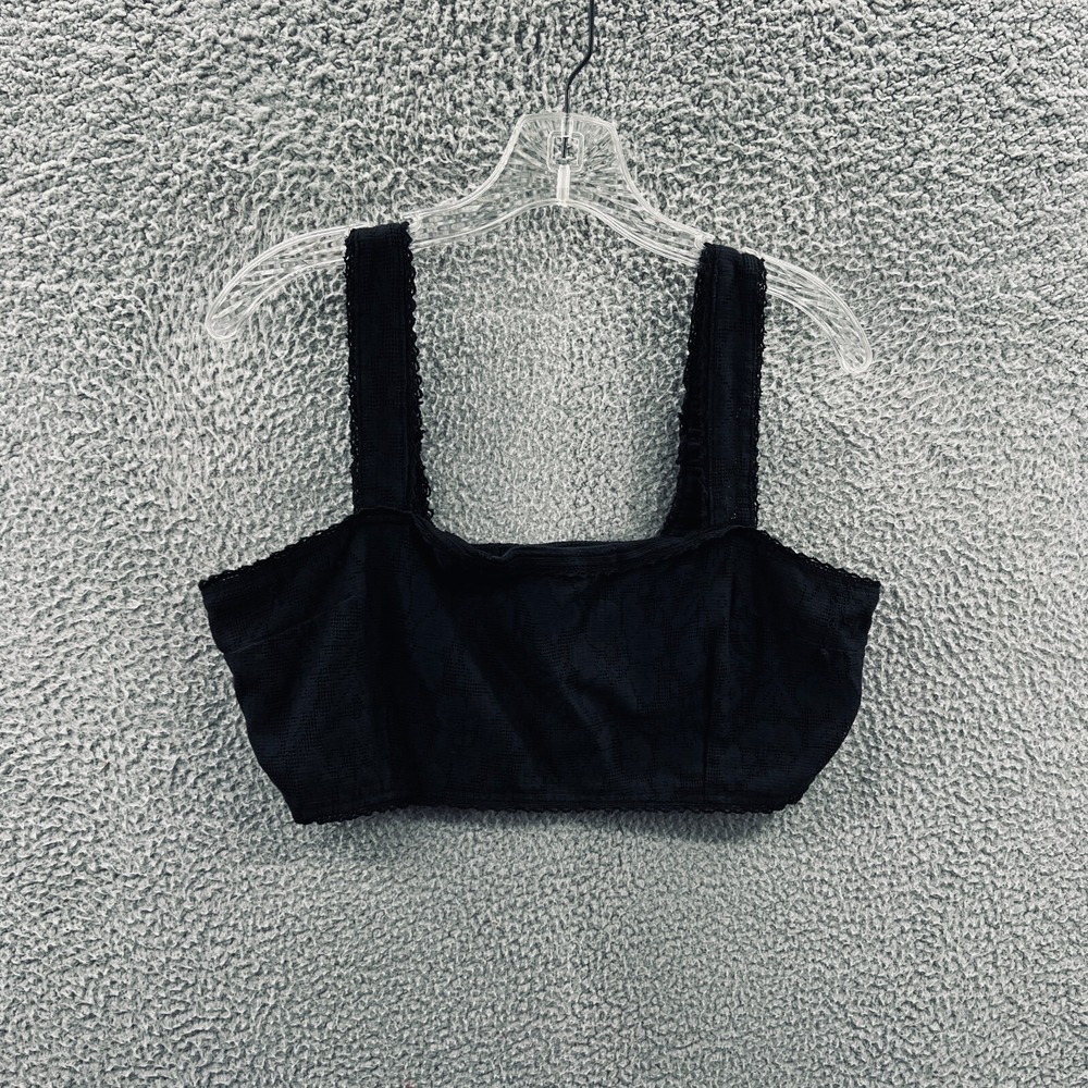 American Eagle Black‎ Smocked Crop Top Women XL Stretch Bralette Y2K Minimalist